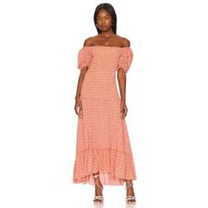 L*Space SImone Boho Off The Shoulder Smocked  Maxi size S NWT
